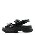 Shiny Calfskin Chain CC Velcro Dad Platform Sandals  38 Black