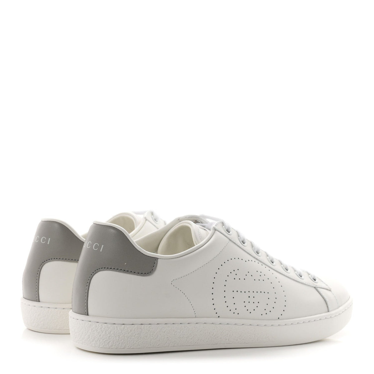 Calfskin Miro Soft Interlocking G Perforated Womens Ace Sneakers 38.5 White Grey Sky