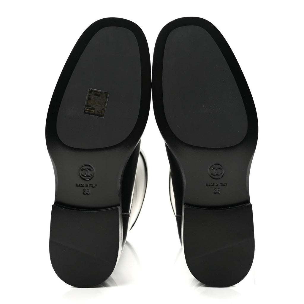 Calfskin CC Buckle High Boots 38 Black
