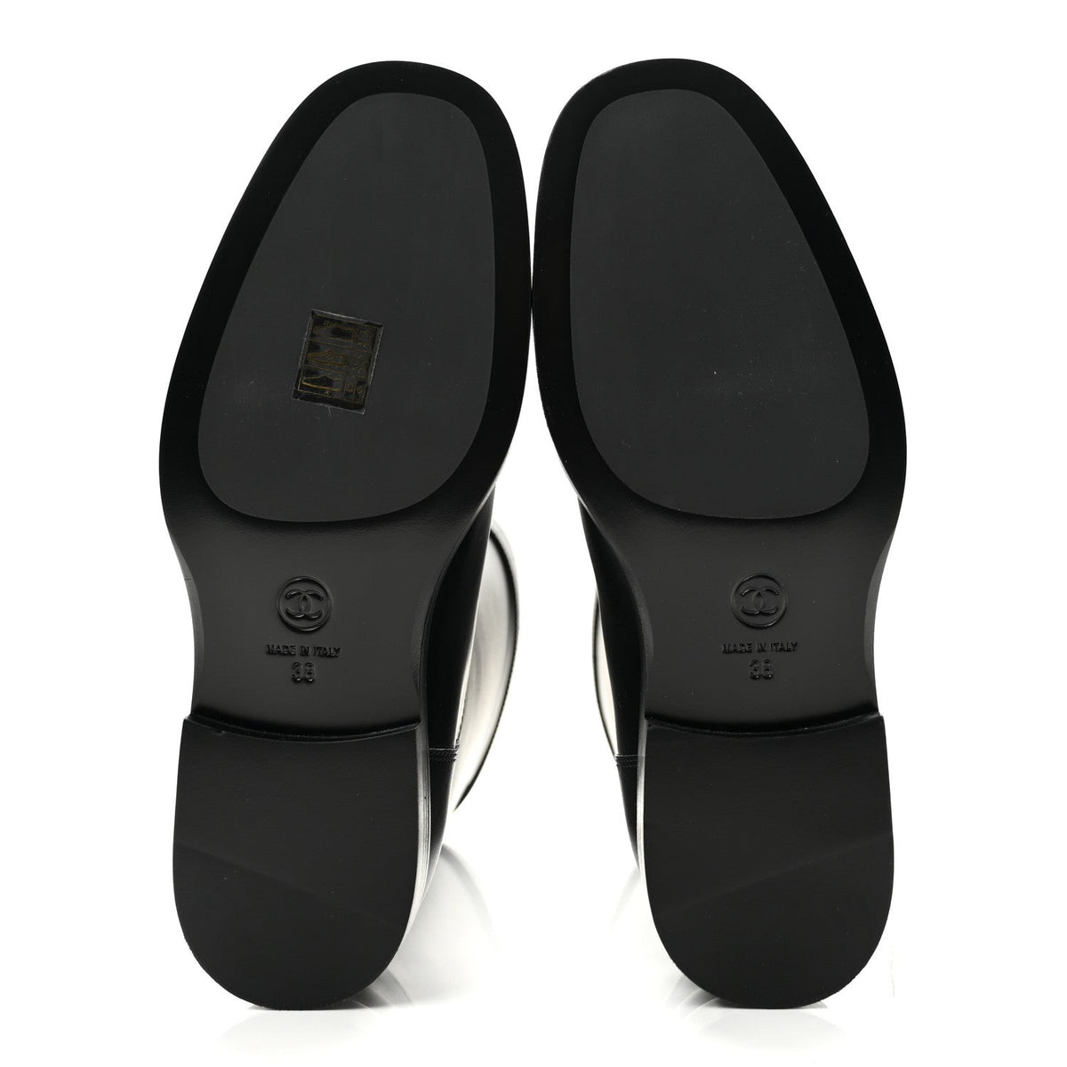 Calfskin CC Buckle High Boots 38 Black