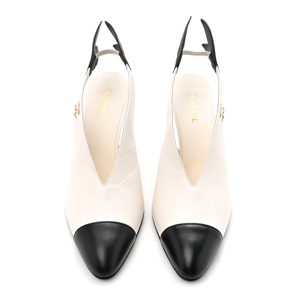 Lambskin Slingback Pumps 40 White Black