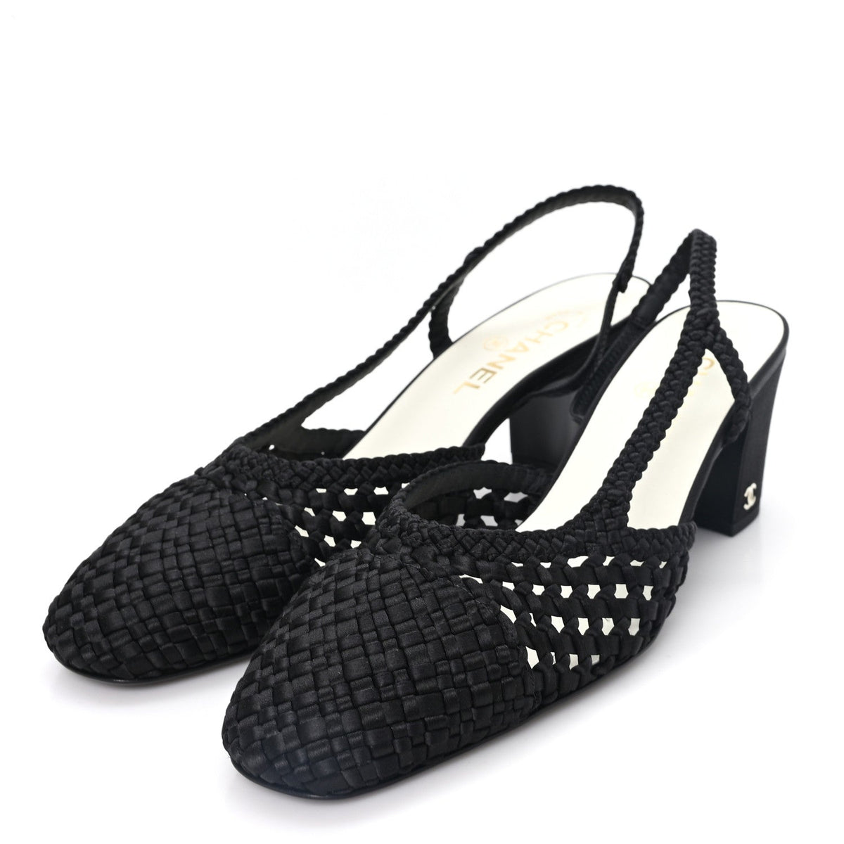 Satin Braided Slingback Pumps 40 Black
