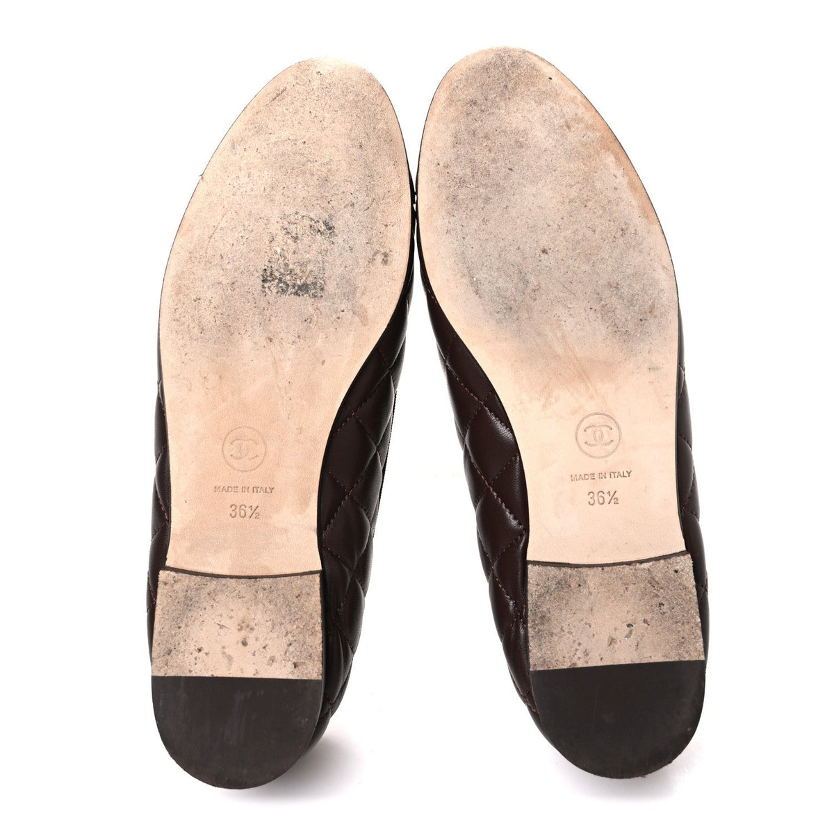 Lambskin Quilted CC Cap Toe Ballerina Flats 36.5 Dark Brown