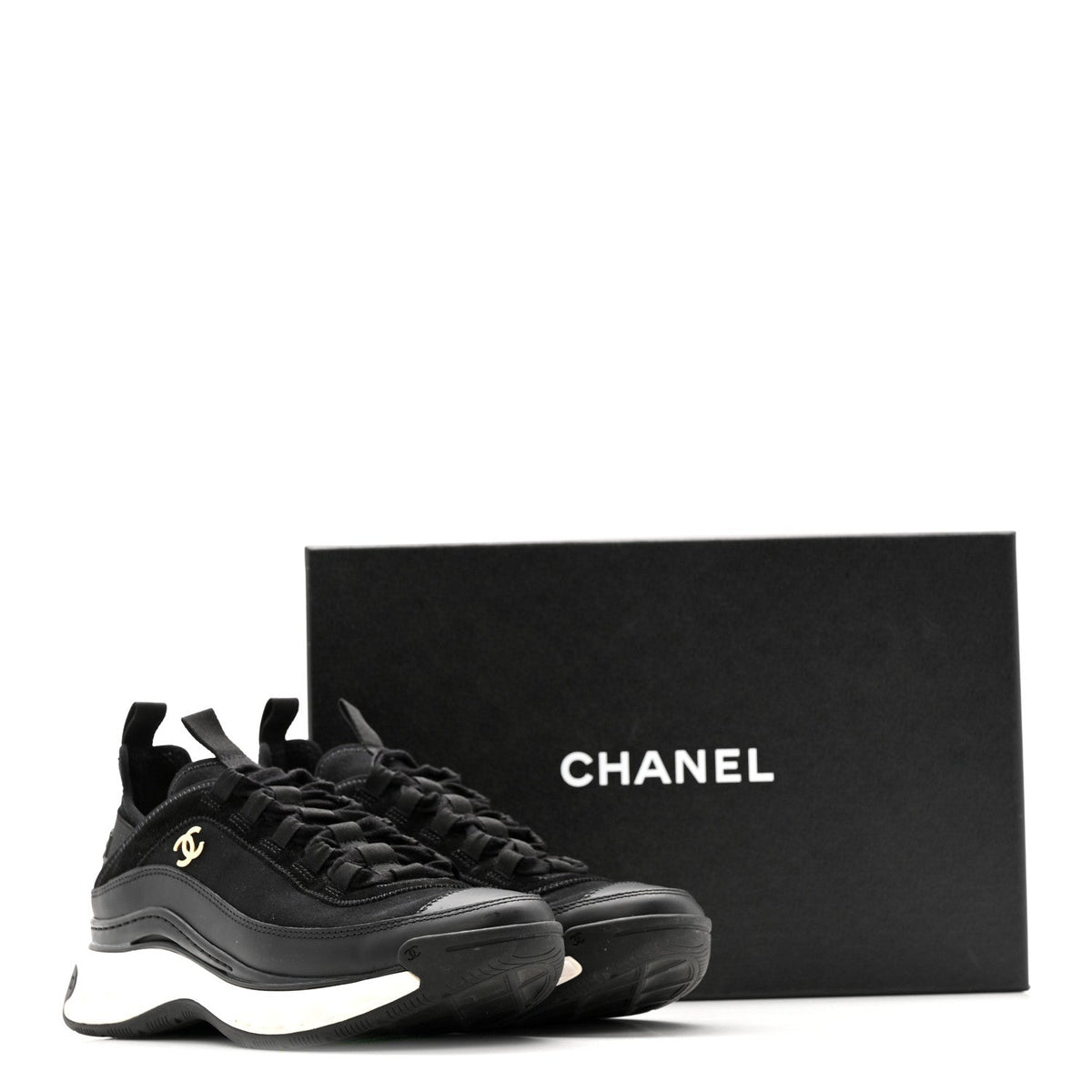 Velvet Calfskin Mixed Fibers CC Sneakers 38 Black