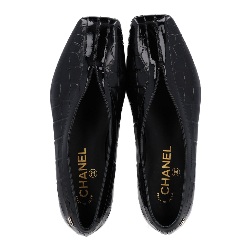 Patent Calfskin Crocodile Embossed Ballet Flats 35.5 Black