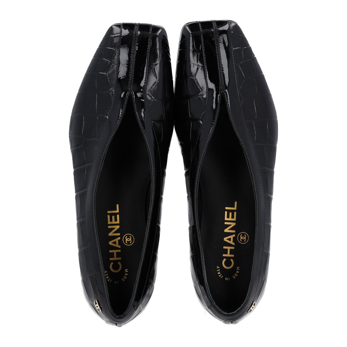 Patent Calfskin Crocodile Embossed Ballet Flats 35.5 Black