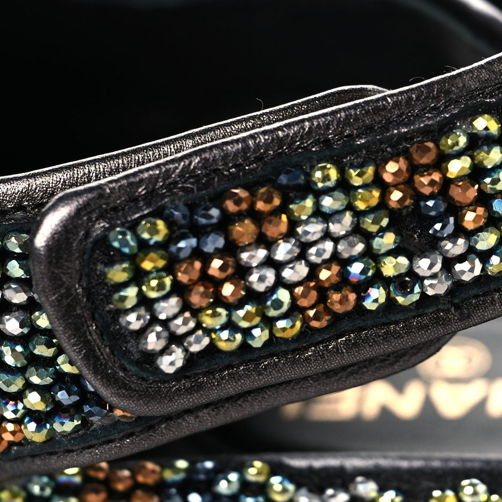 Grained Calfskin Crystal Velcro Dad Sandals 36.5 Black Multicolor