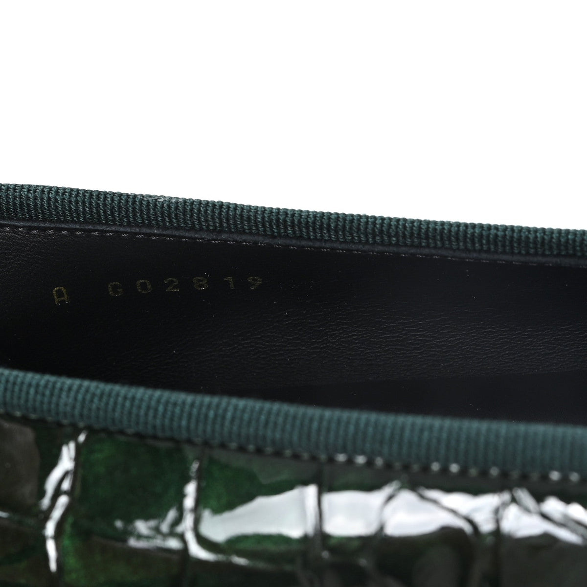 Crocodile Embossed Patent Calfskin Ballet Flats 36.5 Dark Green Black