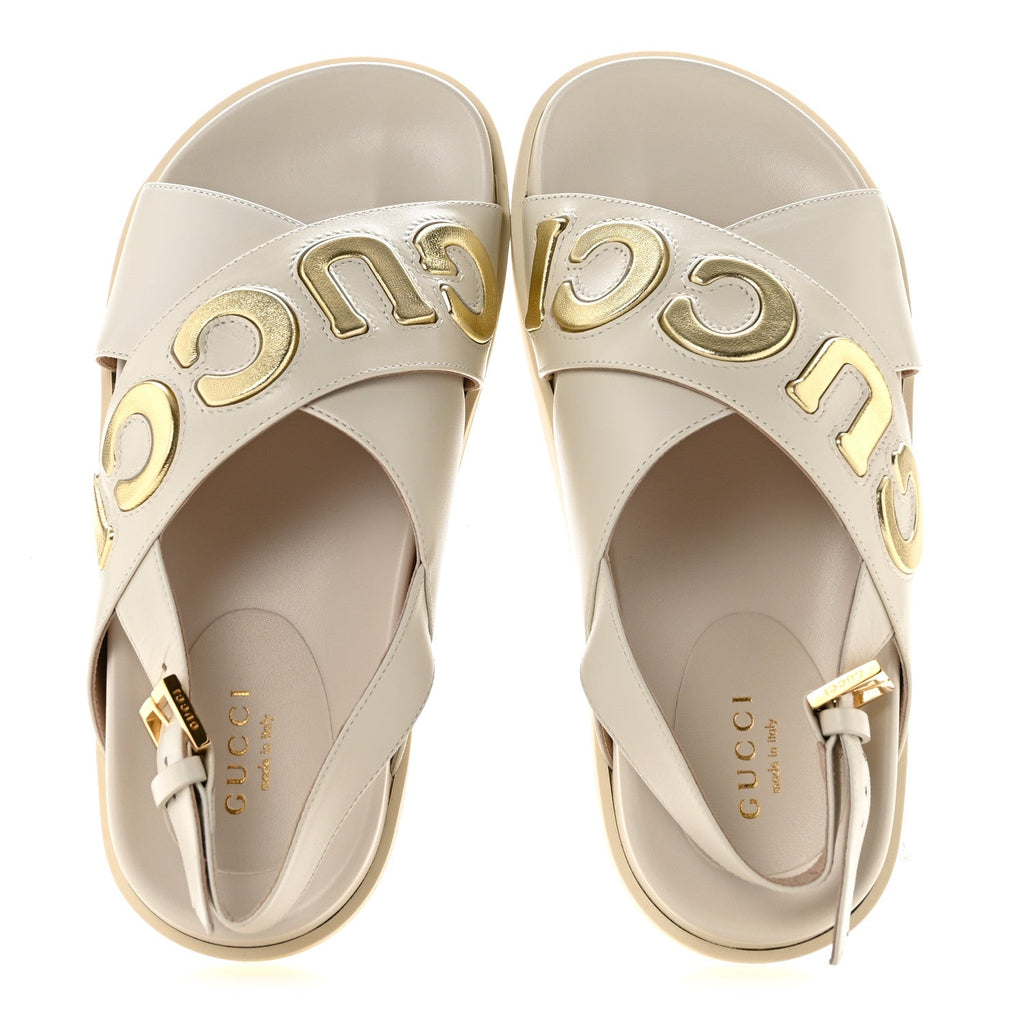 Calfskin Elizabeth Nappa Charlotte Logo Slingback Sandals 35 Mystic White Platino