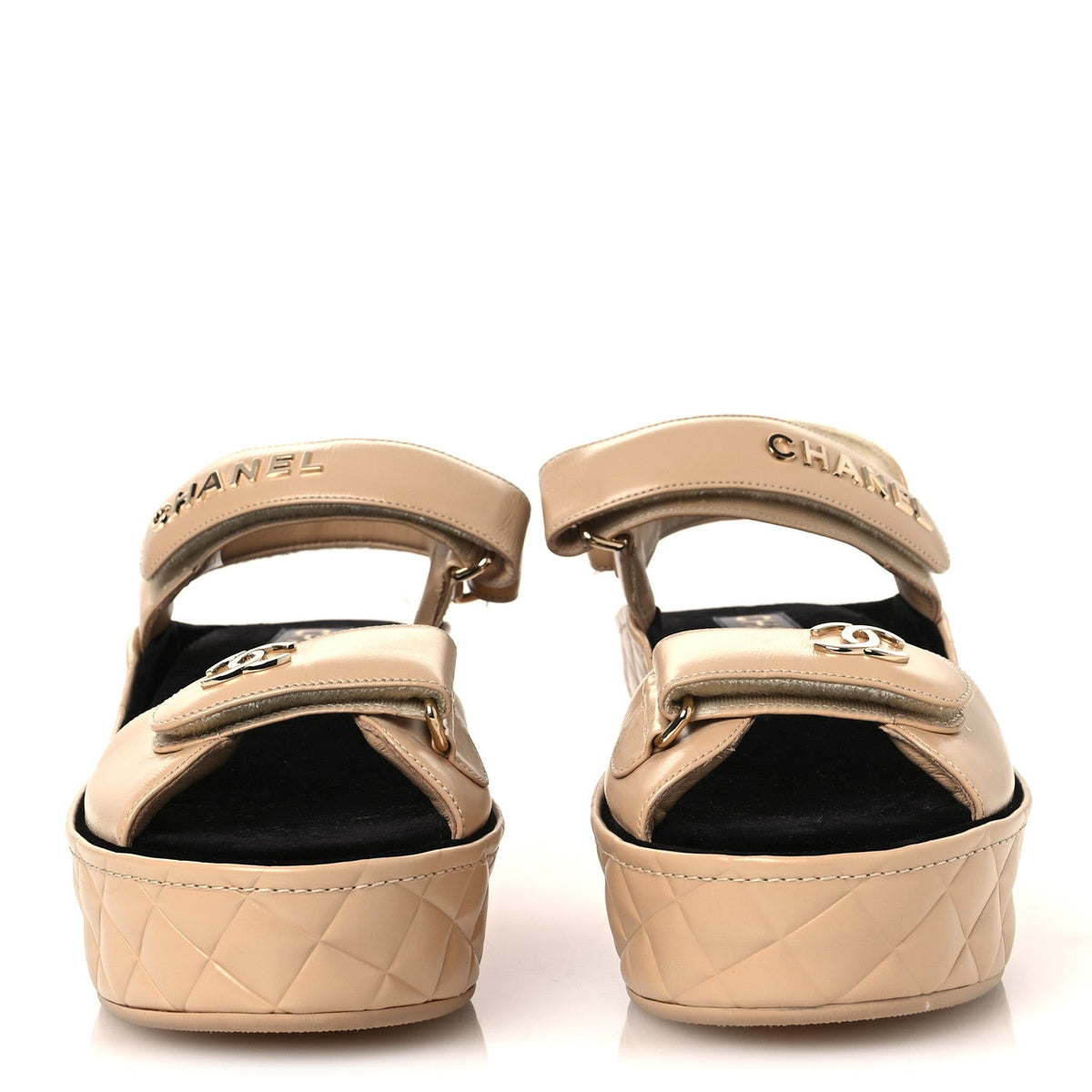 Shiny Calfskin Logo Platform Sandals 40 Beige