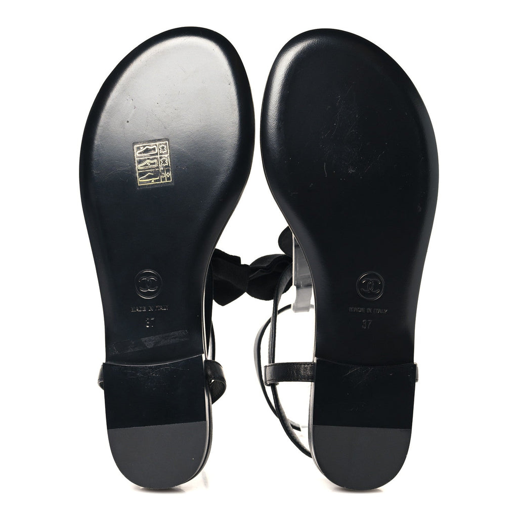 Lambskin Grosgrain Camellia Thong Sandals 37 Black