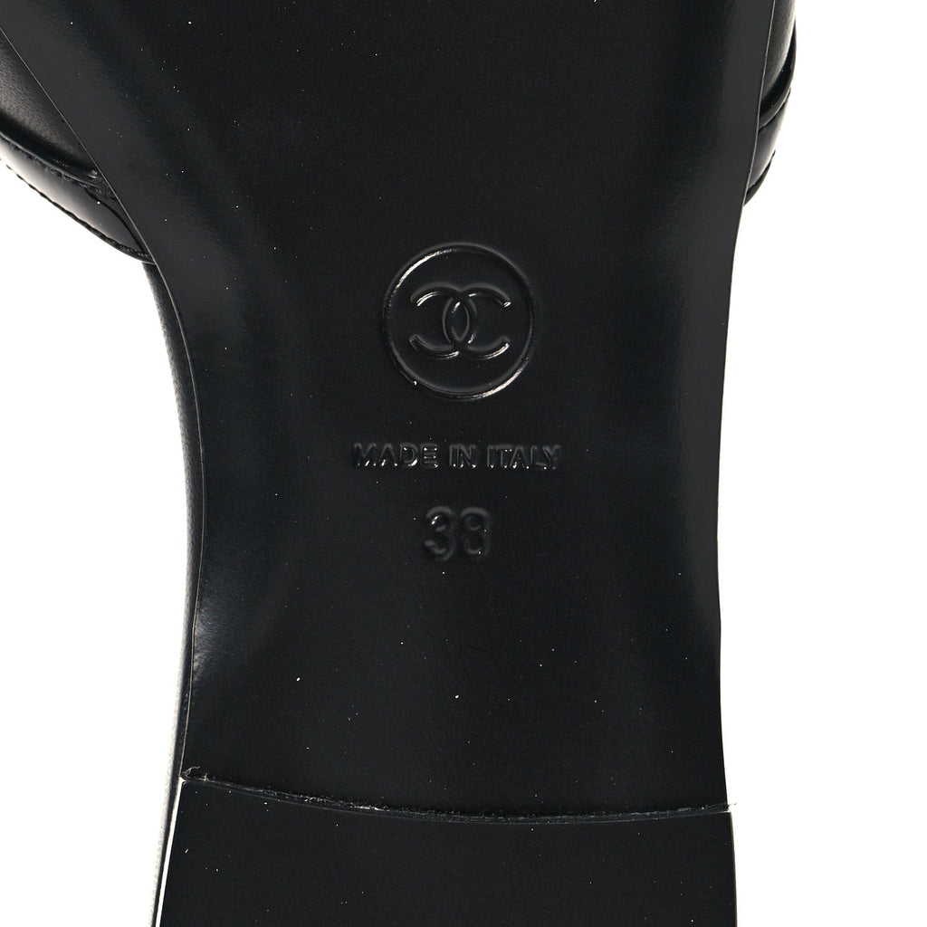 Lambskin Patent Calfskin CC Cutout Mules 38 Black