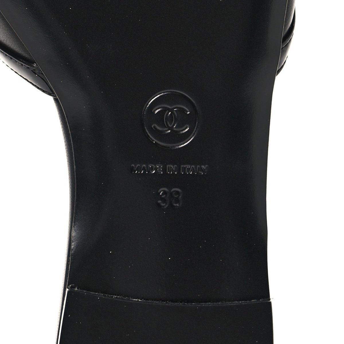Lambskin Patent Calfskin CC Cutout Mules 38 Black