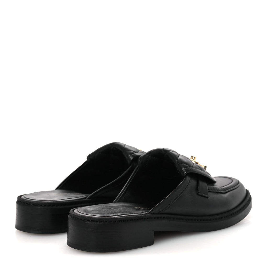 Lambskin Quilted CC Turnlock Mules 36.5 Black