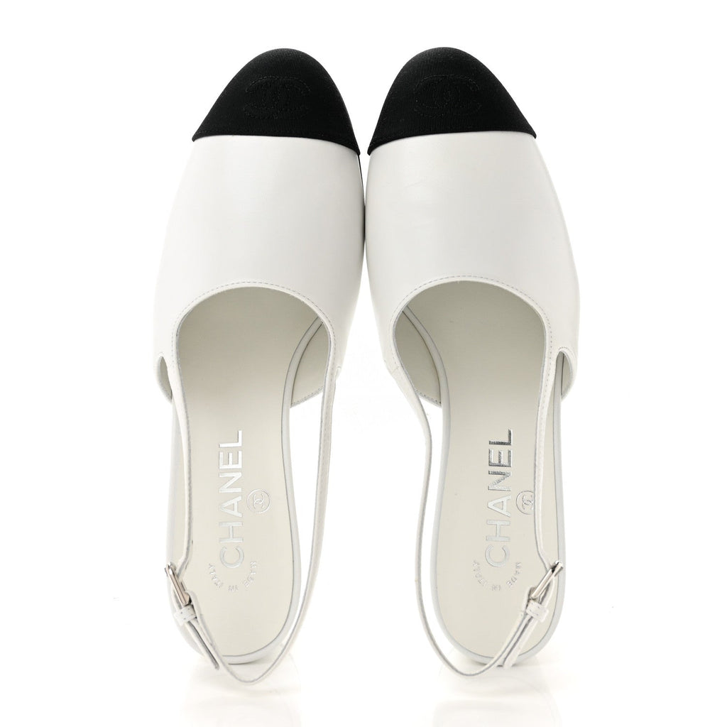 Goatskin Grosgrain Cap Toe CC Slingback Pumps 39 Black