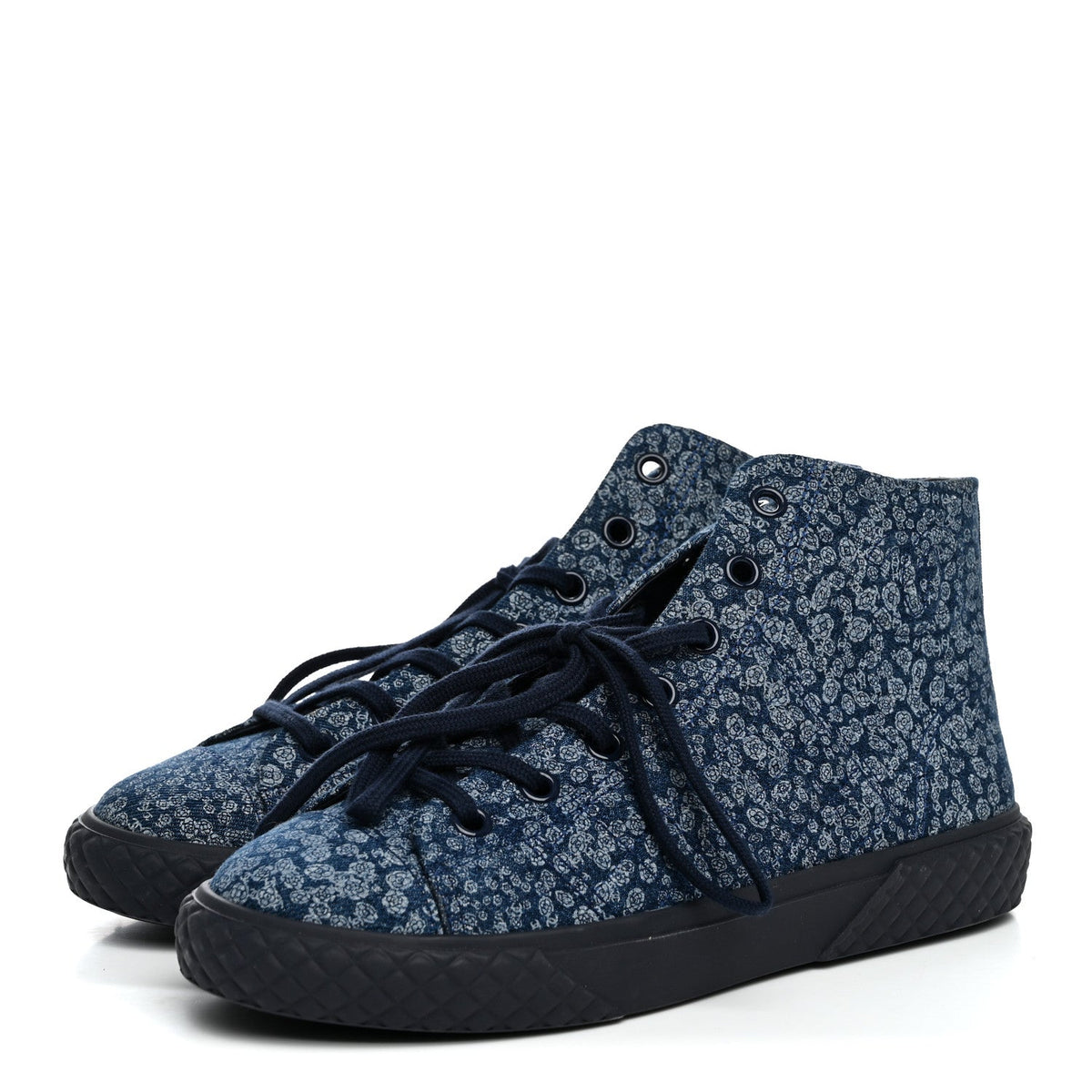 Printed Denim Quilted High Top Sneakers 41 Dark Blue