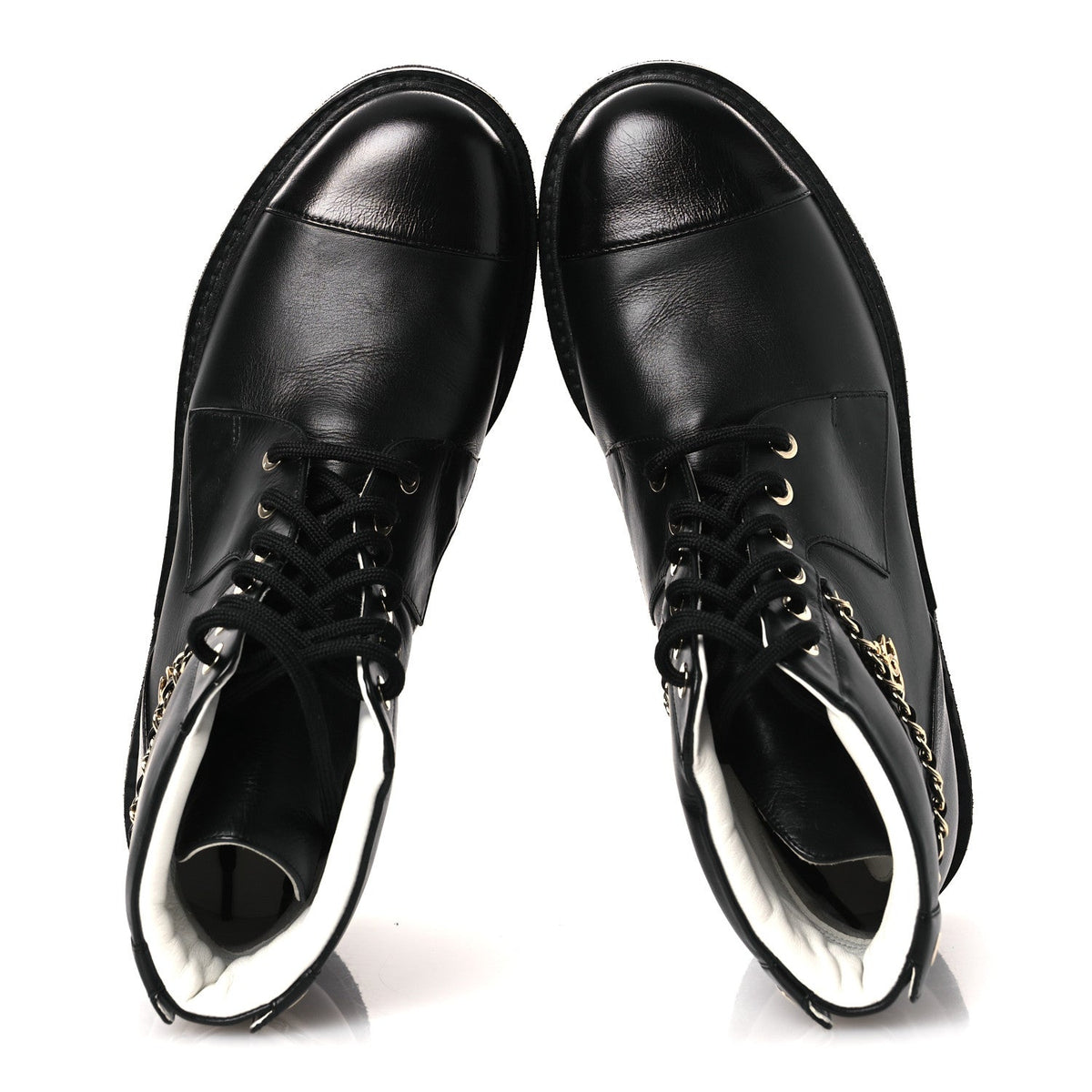 Calfskin Shiny Calfskin Chain Lace Up CC Short Boots 38.5 Black