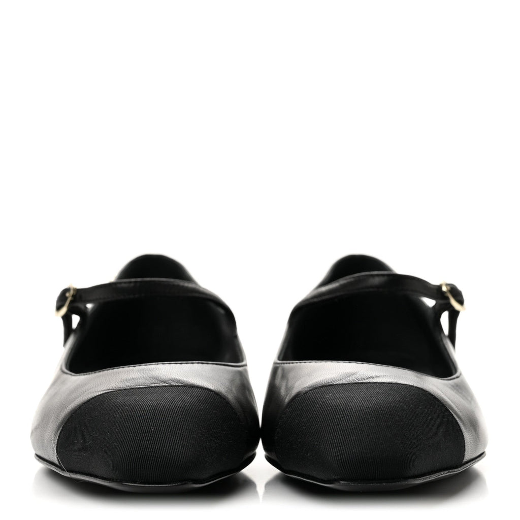 Lambskin Grosgrain Cap Toe CC Mary Jane Flats 37 Black