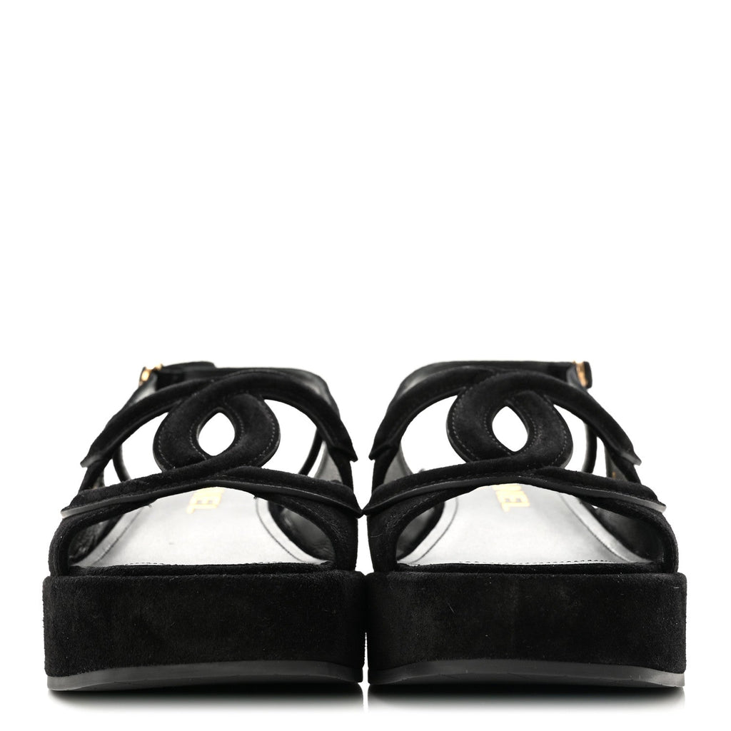 Suede Calfskin Platform CC Sandals 35 Black