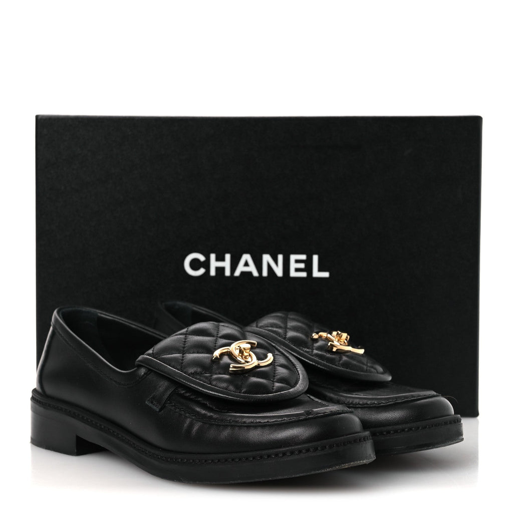 Lambskin Quilted CC Turnlock Loafers 37 Black 37 Black