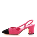 Tweed Grosgrain Cap Toe CC Slingback Pumps 37 Pink Black