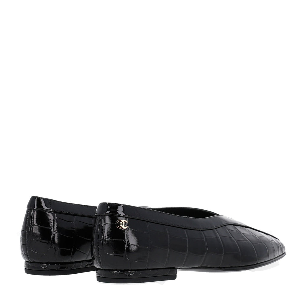 Patent Calfskin Crocodile Embossed Ballet Flats 35.5 Black