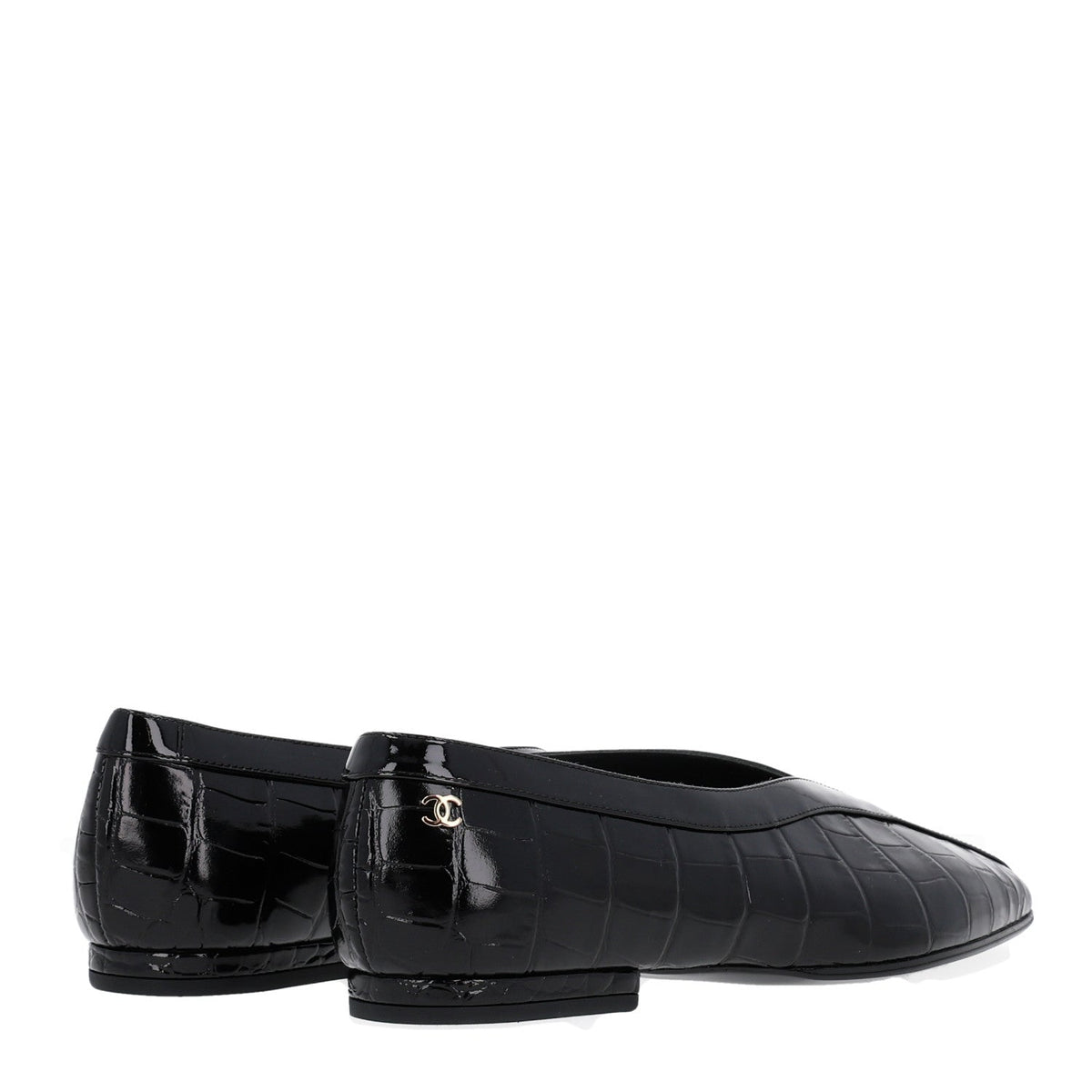 Patent Calfskin Crocodile Embossed Ballet Flats 35.5 Black