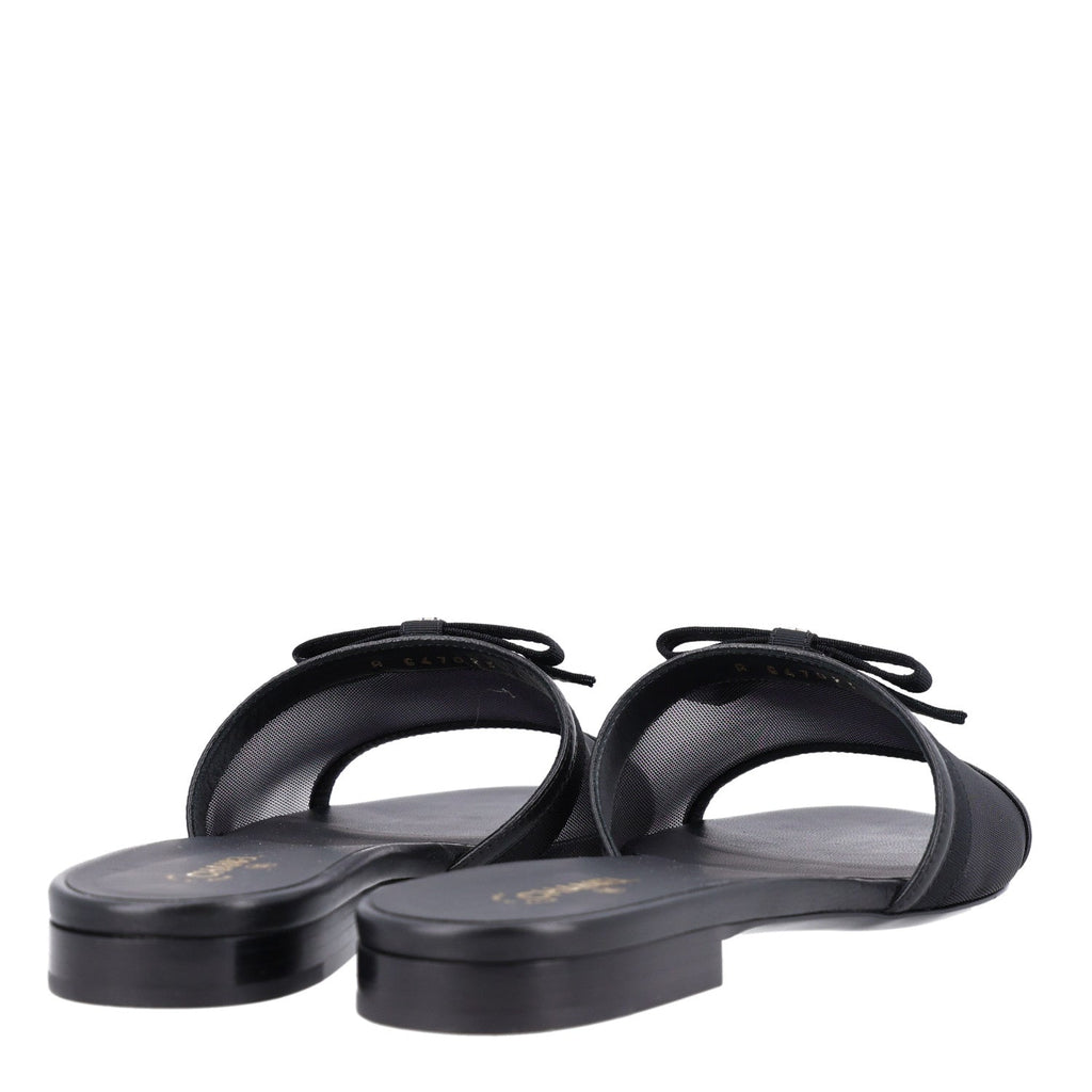 Mesh Lambskin CC Bow Mules 39.5 Black