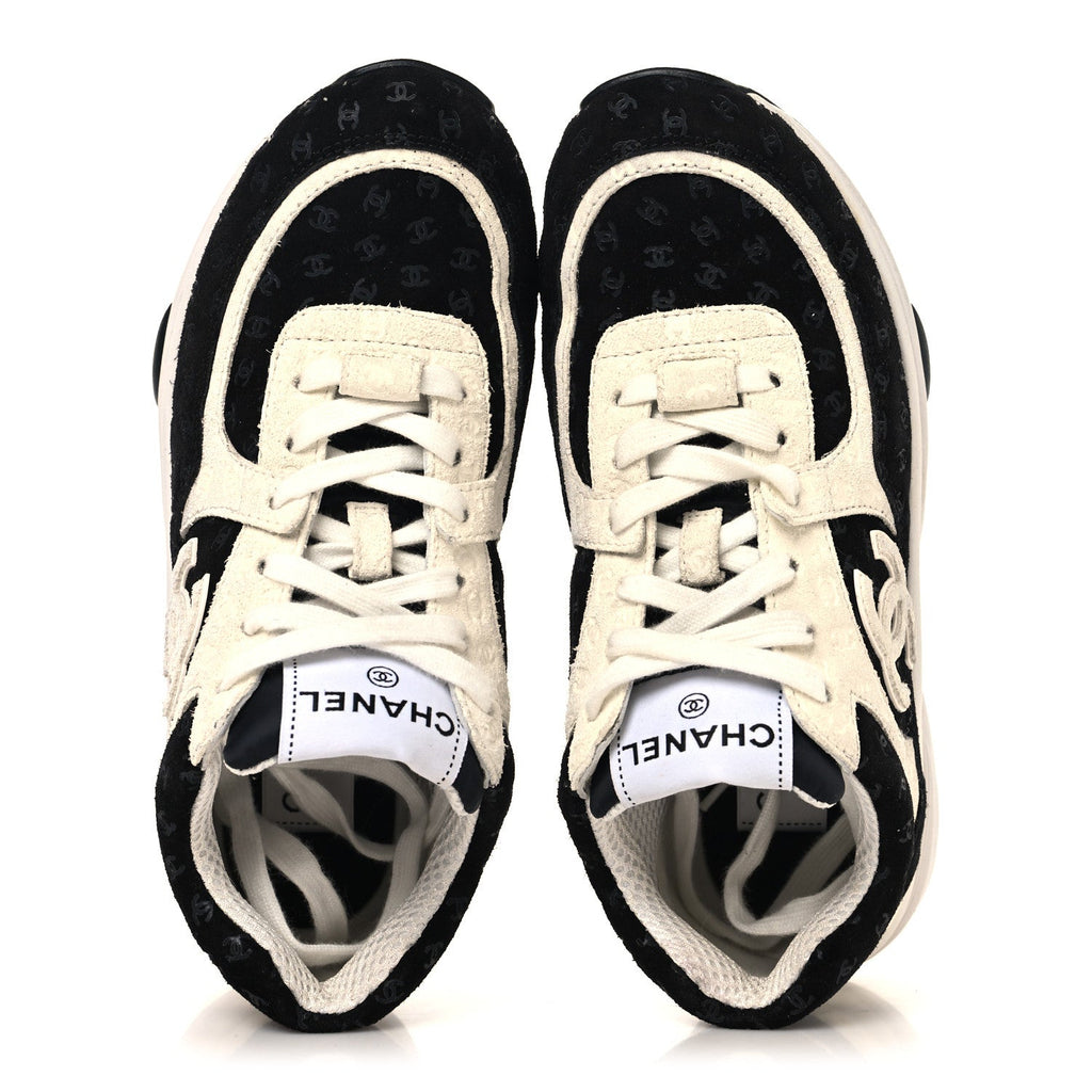 Suede Calfskin Printed CC Sneakers 36 White Black
