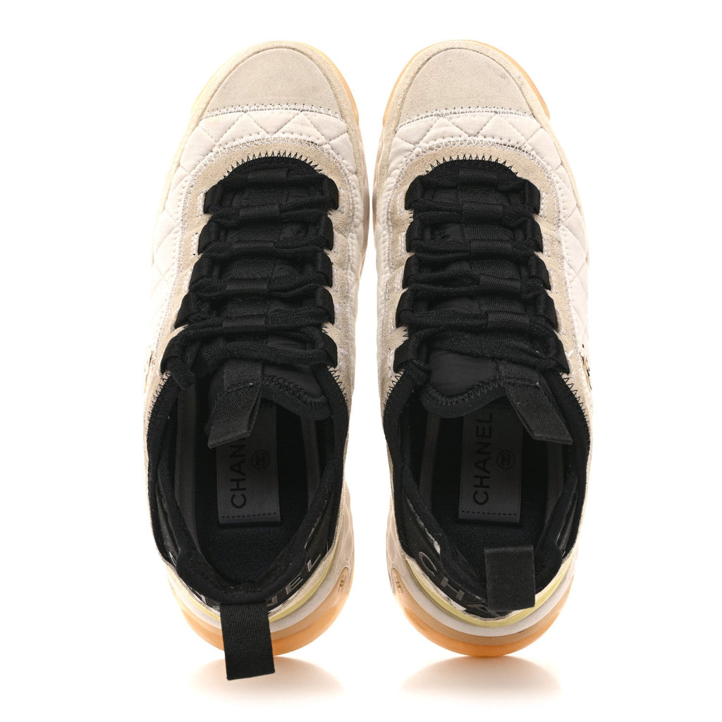 Velvet Calfskin Mixed Fibers CC Sneakers 36 Ivory Black