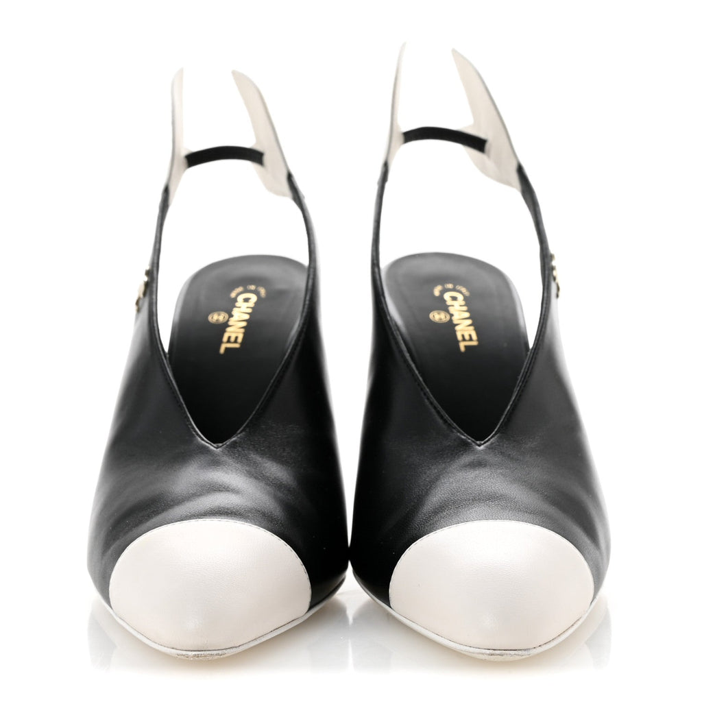Lambskin Slingback Pumps 39.5 Black White