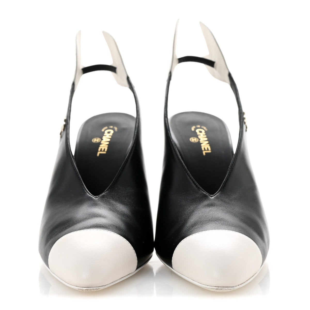 Lambskin Slingback Pumps 39.5 Black White
