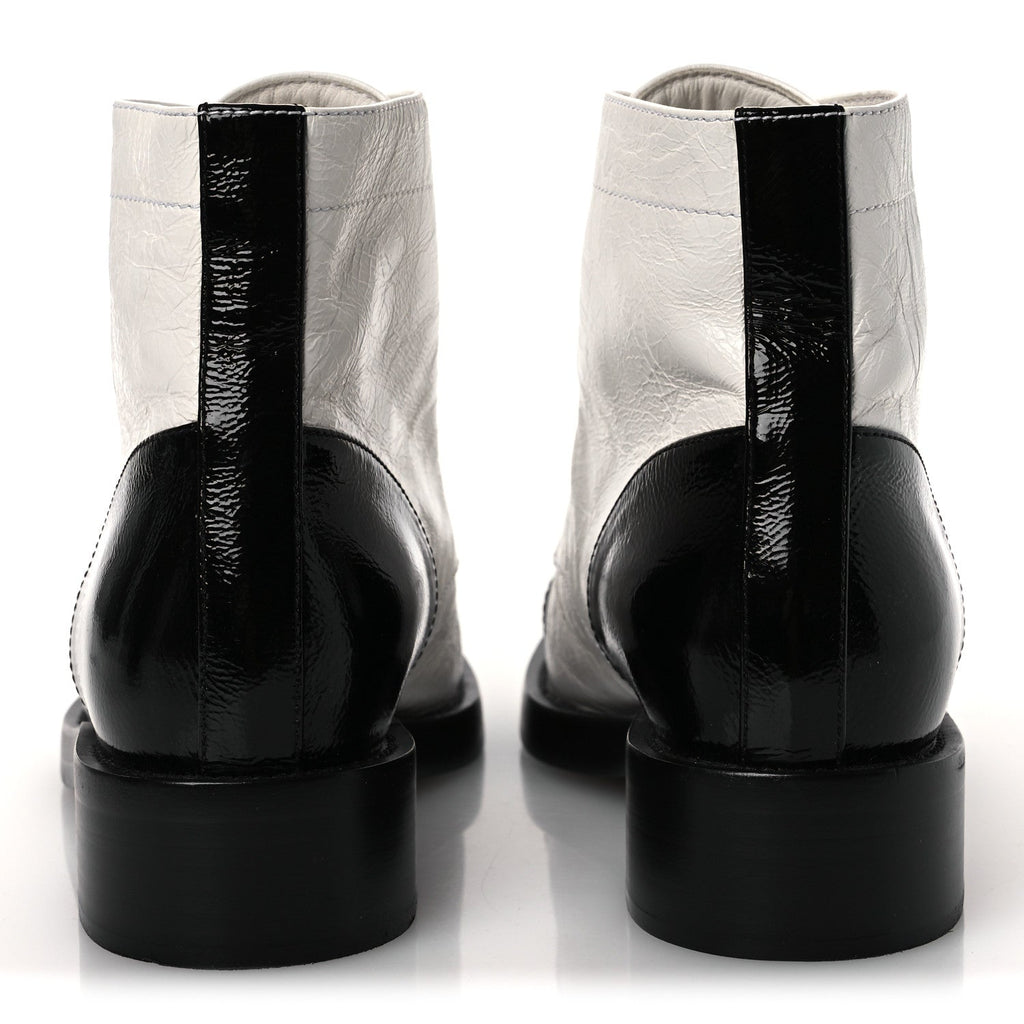 Distressed Patent Cap Toe Combat Boots 38 White Black