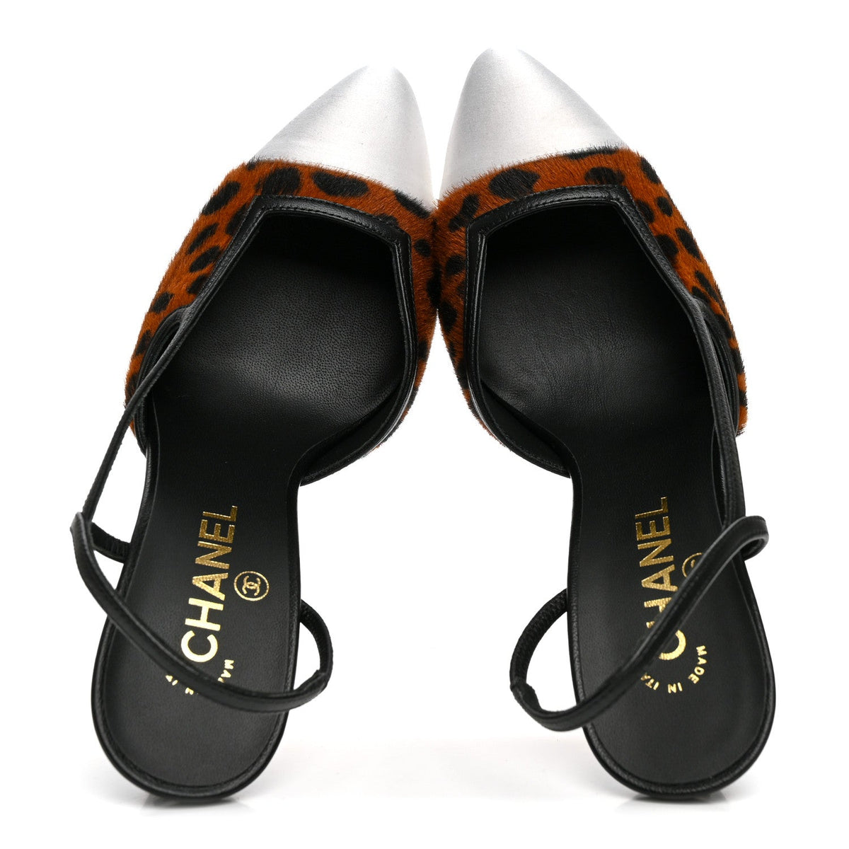 Lambskin Mixed Fibers Cap Toe CC Slingback Pumps 38.5 Brown Black White