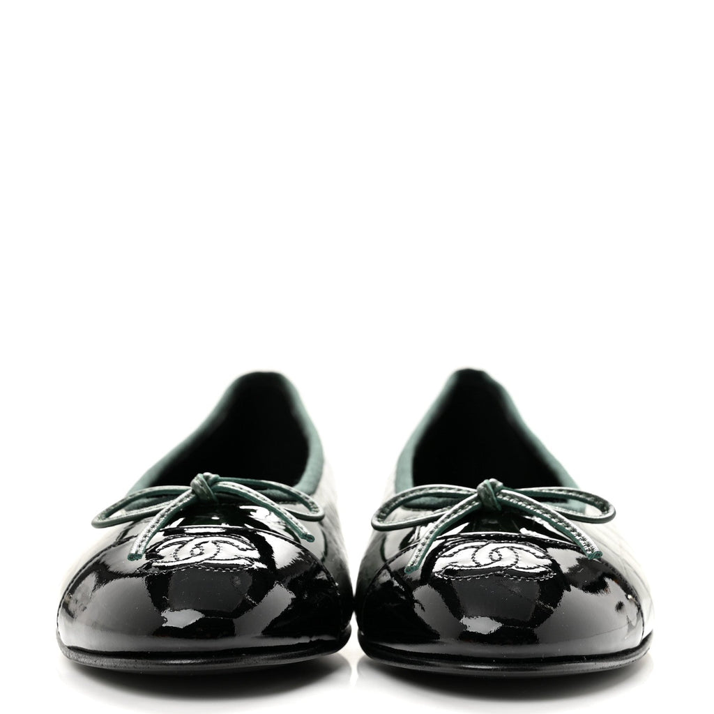 Patent Calfskin Crocodile Embossed Ballerina Flats 38 Dark Green Black
