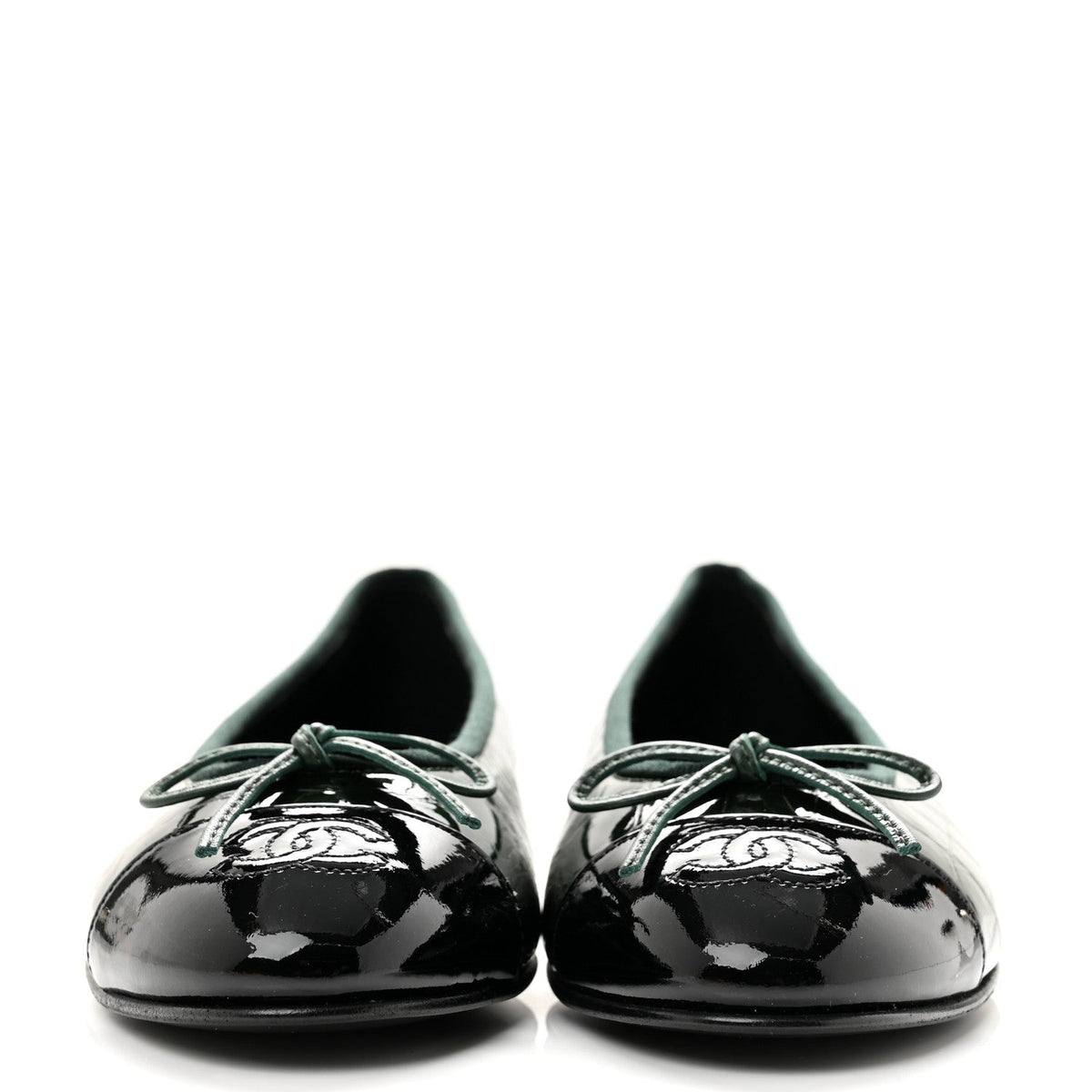 Patent Calfskin Crocodile Embossed Ballerina Flats 38 Dark Green Black
