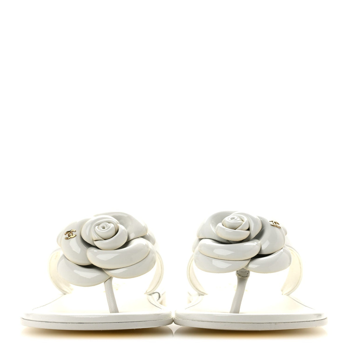 Patent Calfskin Camellia Thong Sandals 37.5 White