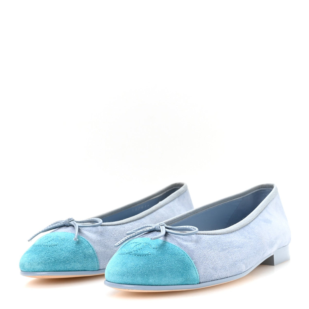 Suede Calfskin Cap Toe CC Ballerina Flats 37 Light Blue Turquoise
