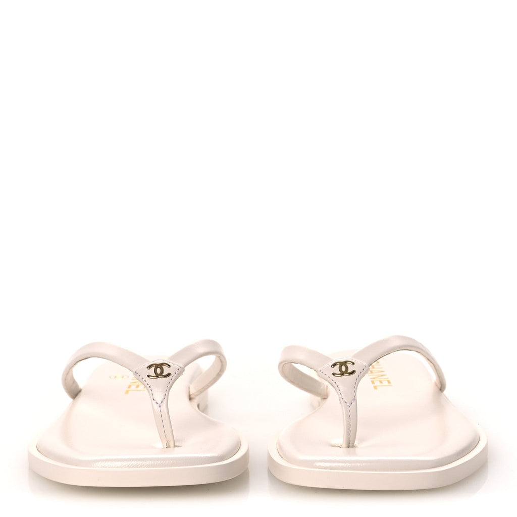 Goatskin CC Times Square Thong Sandals 35.5 White