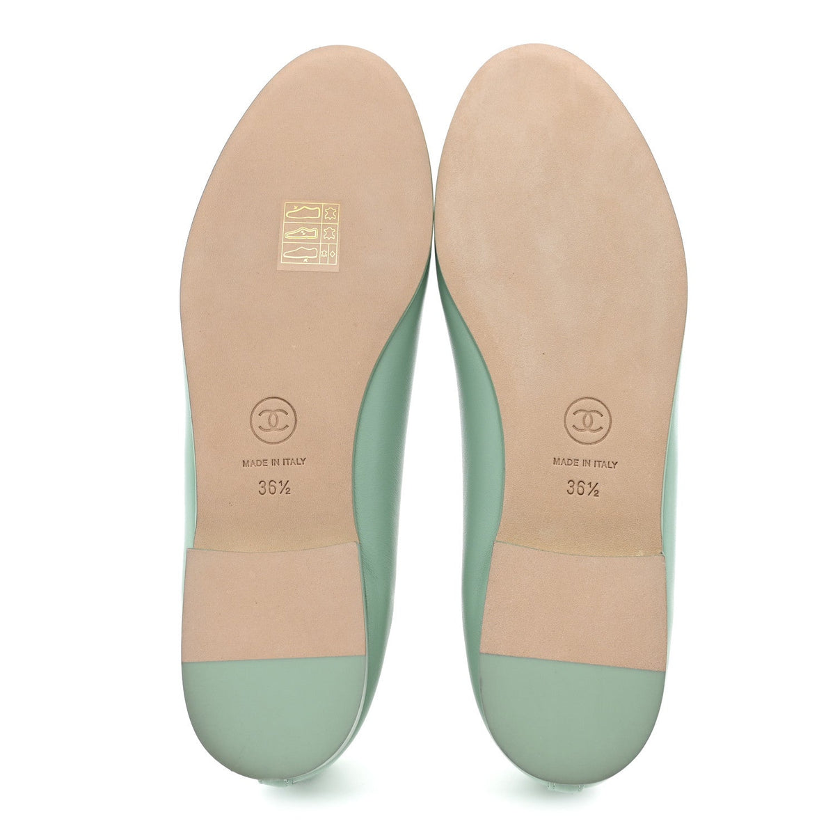 Lambskin CC Cap Toe Ballerina Flats  36.5 Light Green White