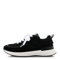 Calfskin Mesh Lycra Suede Womens Logo Sneakers 36 Black