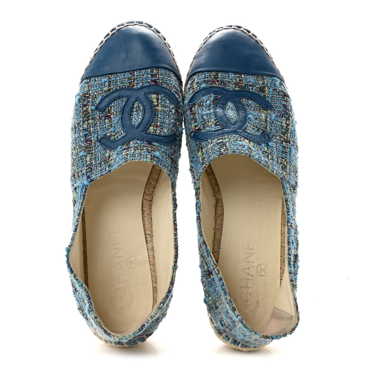Tweed Lambskin CC Espadrilles 38 Blue