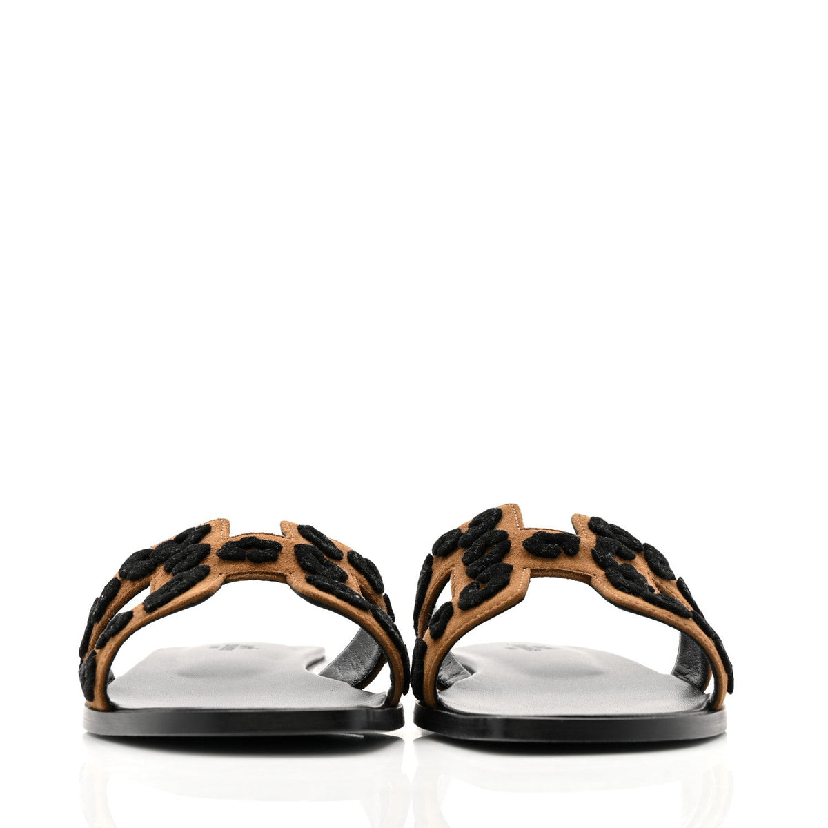 Suede Goatskin Tufted Leopard Womens Oran Sandals 39 Brun Fume Black
