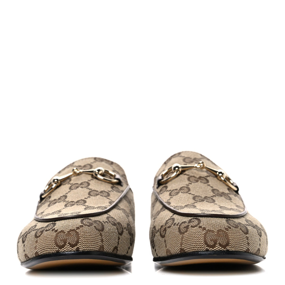 Canvas GG Monogram Horsebit Womens Princetown Slippers 35 Beige Ebony New Acero