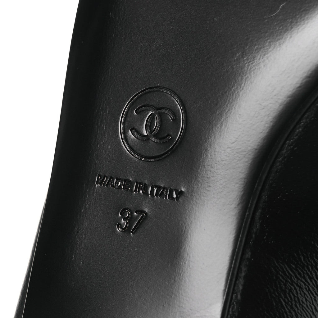 Shiny Lambskin Grosgrain Pearl Mary Jane Flats 37 Black