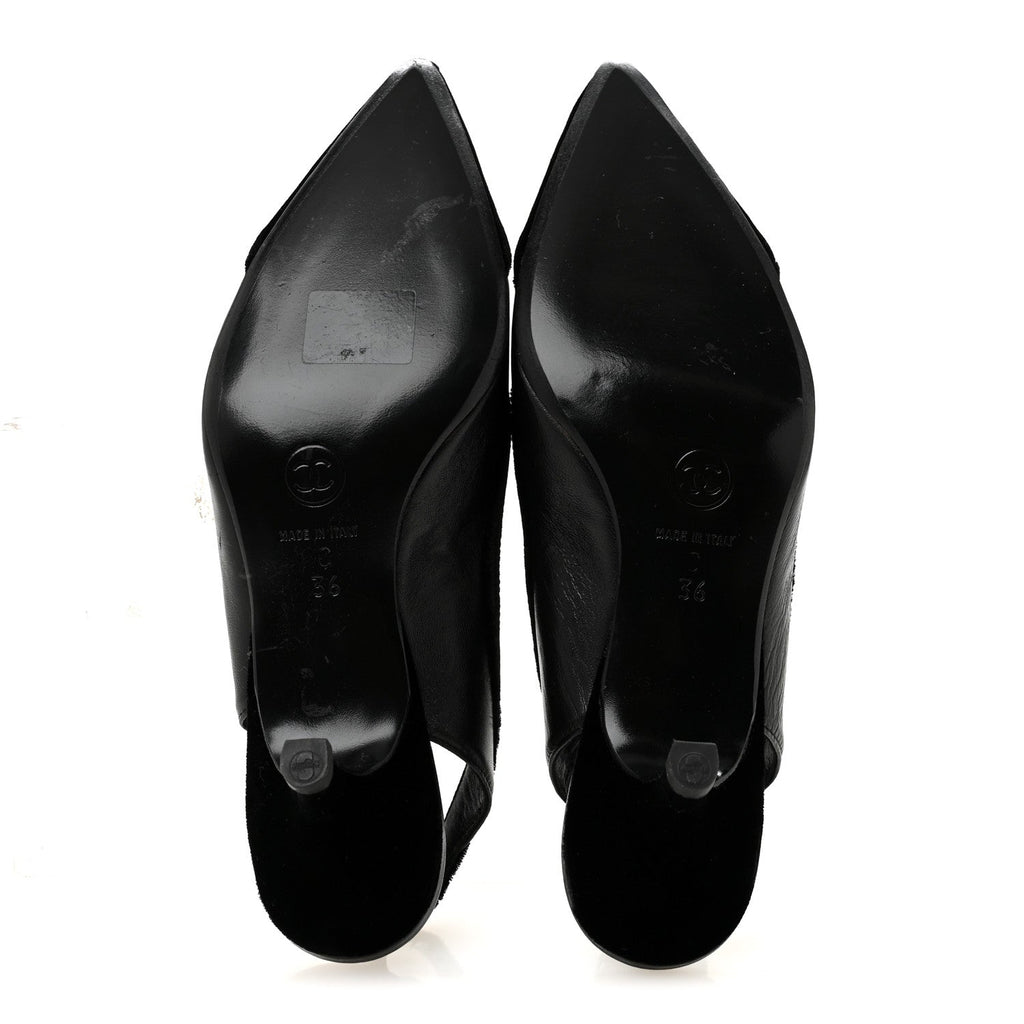 Velvet Lambskin Pearl CC Slingback Pumps 36 Black