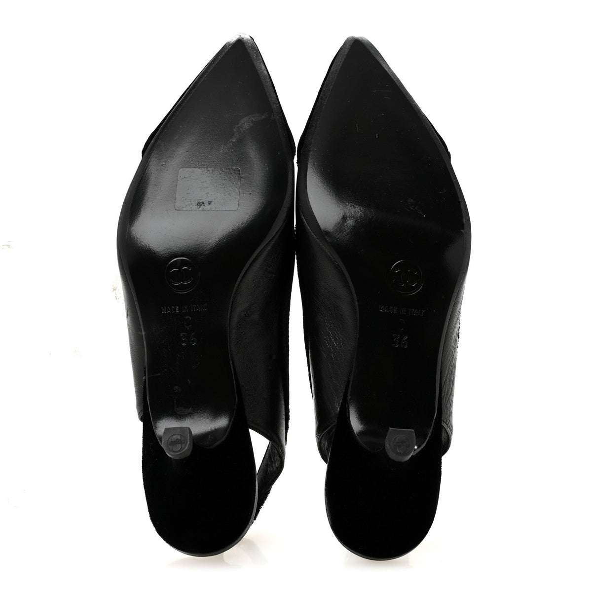 Velvet Lambskin Pearl CC Slingback Pumps 36 Black