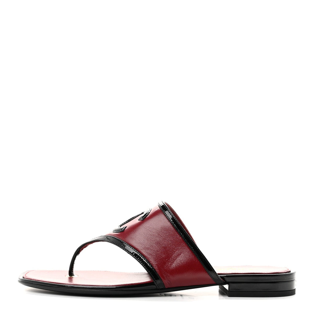 Lambskin Patent Calfskin CC Thong Sandals 39 Burgundy Black