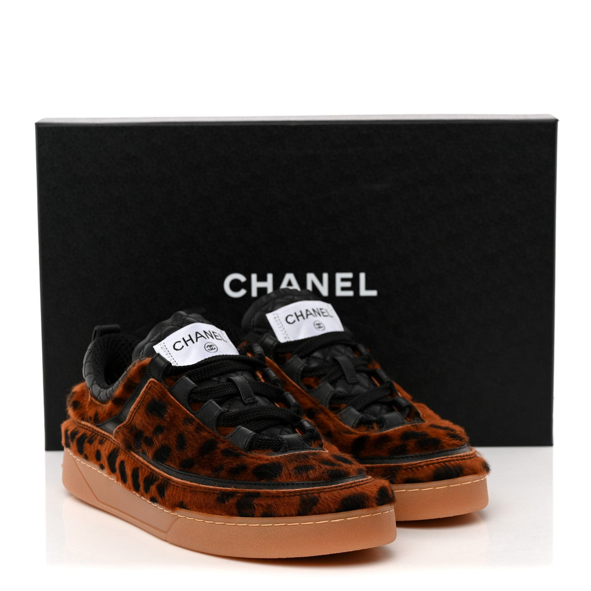 Lambskin Cheetah Print Quilted Sneakers 38.5 Brown Black