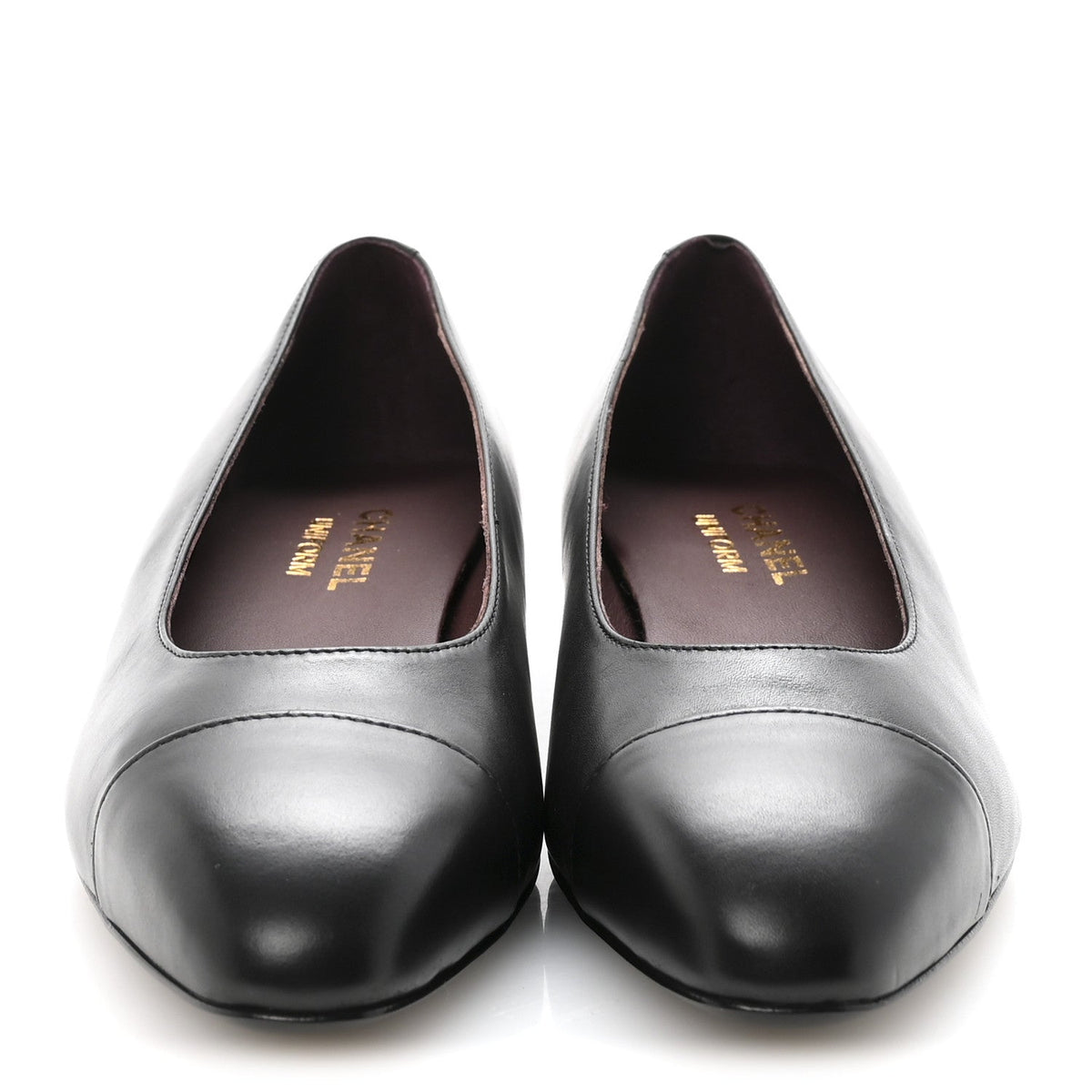 Lambskin Cap Toe Ballerina Flats 38.5 Black